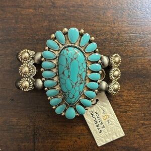 Buckle Turquoise colored and Silver-Toned Western Statement Bracelet